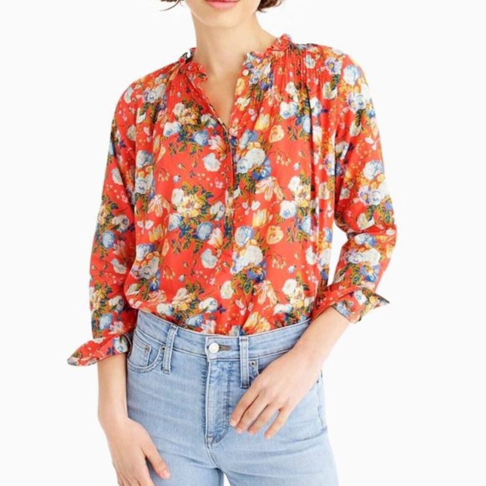 J Crew ruffle classic popover shirt in Liberty cotton